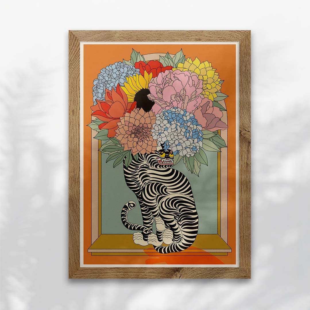 Floral Tiger Vase Art Print