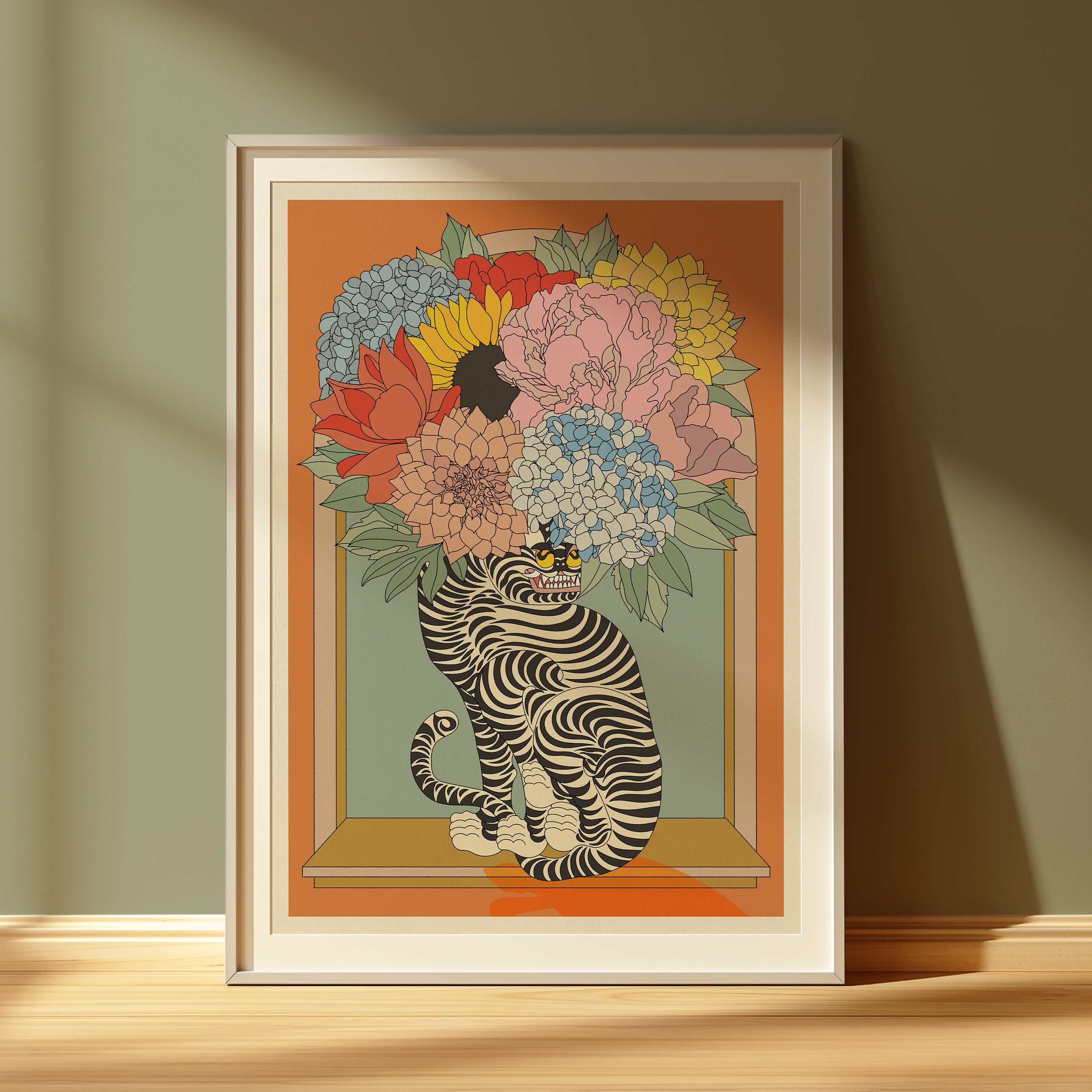 Floral Tiger Vase Art Print