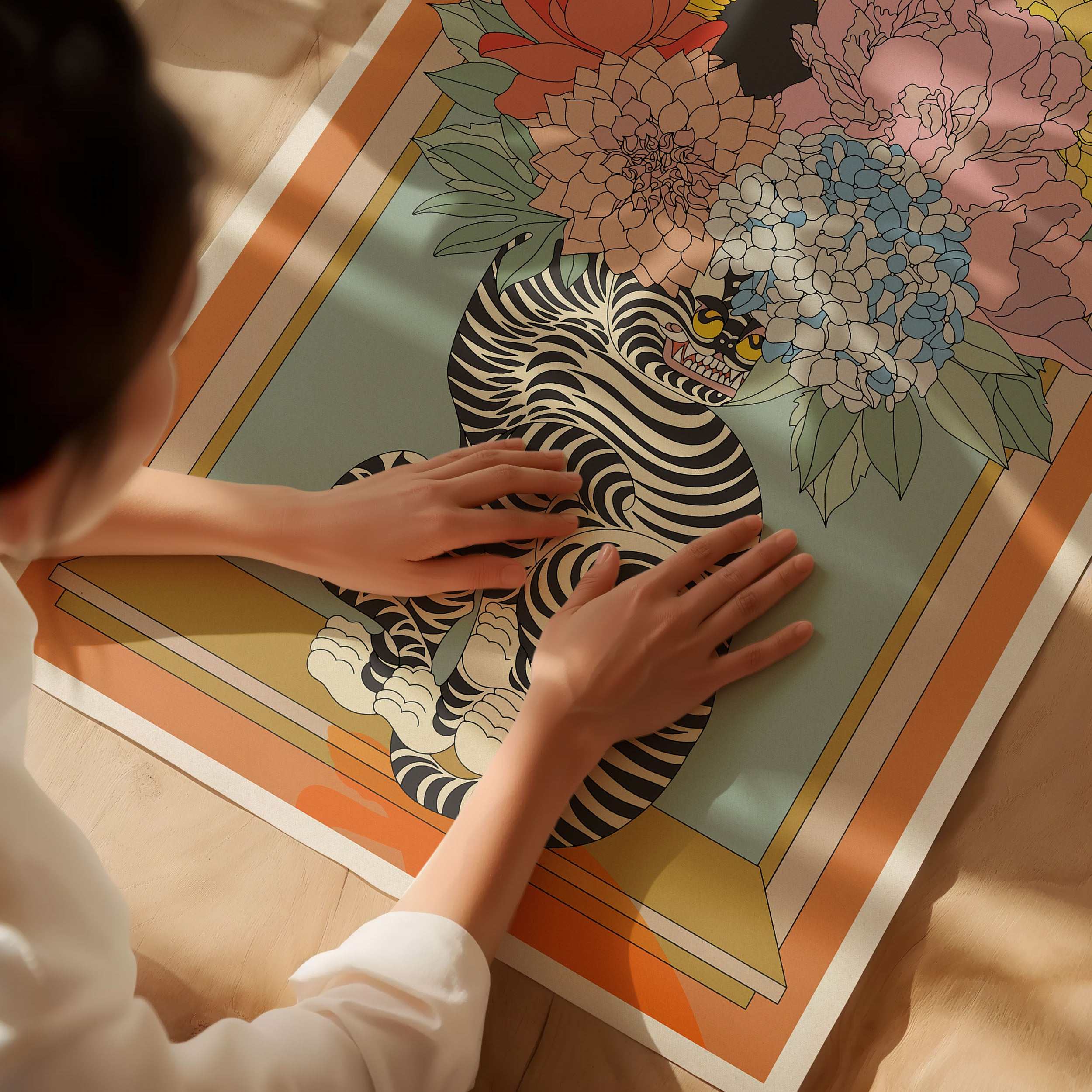Floral Tiger Vase Art Print