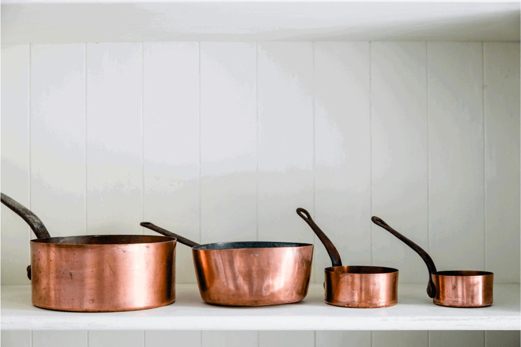 Set of Cooking pans of copper