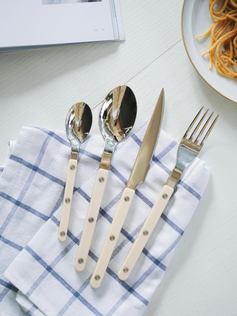 Elegant Modern Nordic Flatware Set Of 8 ( $4.9 Each ) - Bistrot Rivet Cutlery Silverware